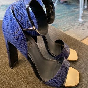 TopShop navy snakeskin sandal heels